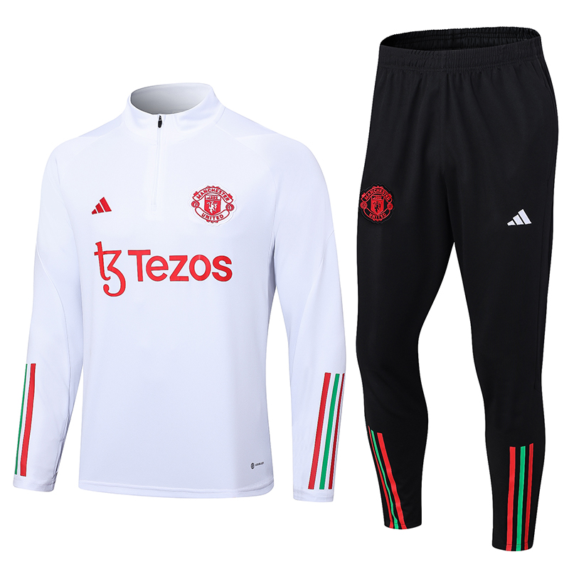 Manchester United 23-24 Kids Long Sleeve Training Set White and Red