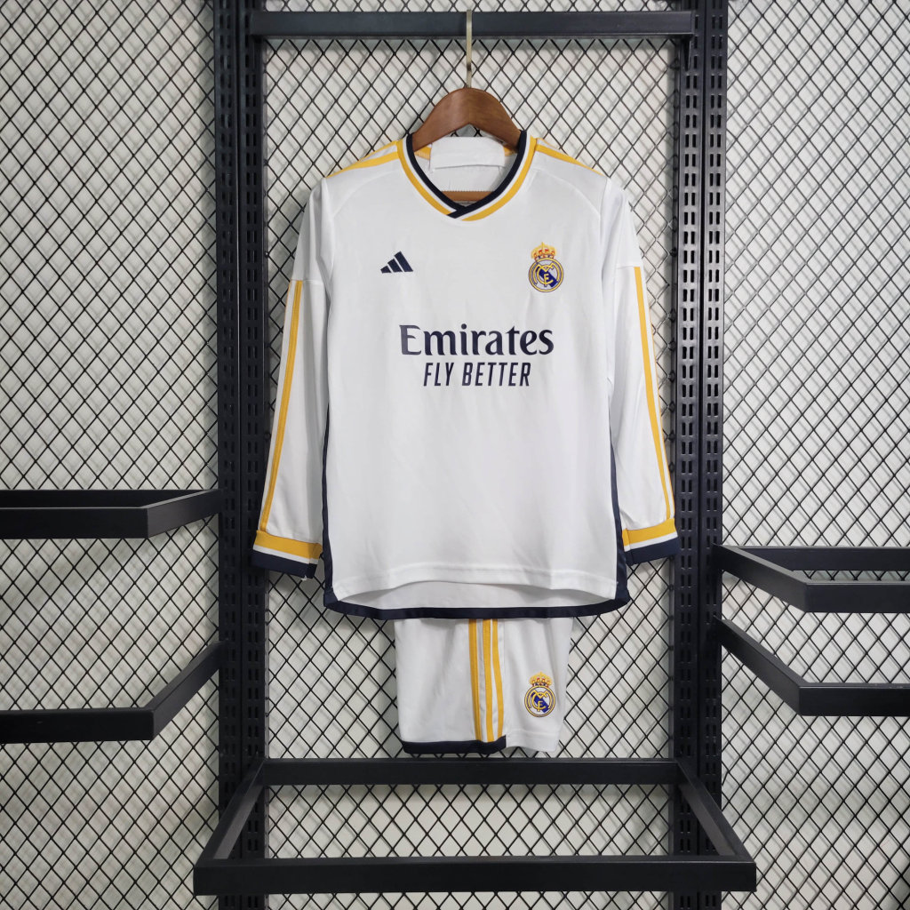 Real Madrid 23-24 Home Stadium Long Sleeve Kids Kit