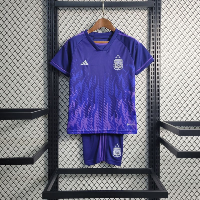 Argentina 3 Stars 22-23 Away Stadium Kids Kit ( with 2022 World Champions Patch )