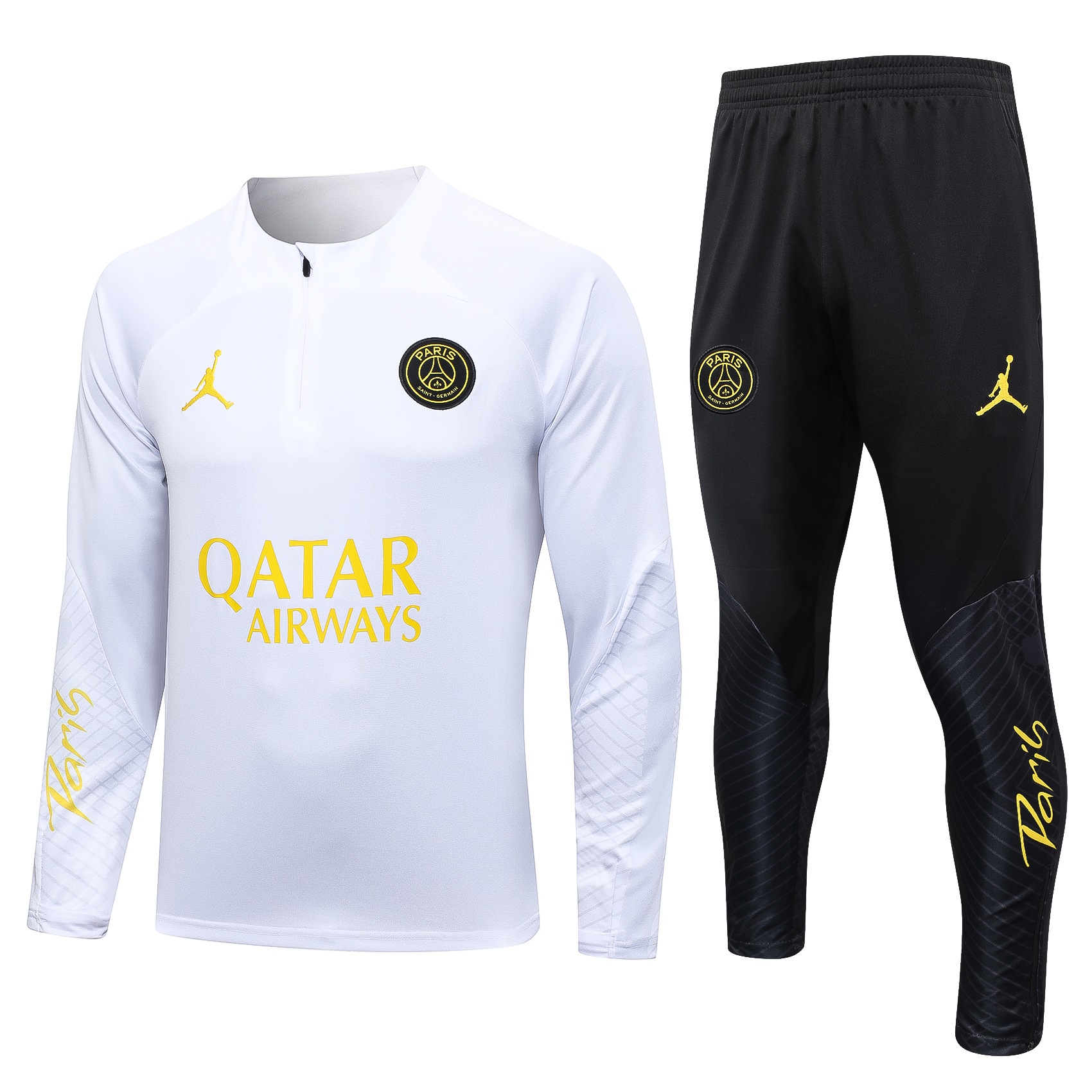 Paris Saint-Germain PSG 23-24 Kids Long Sleeve Training Set White and Golden