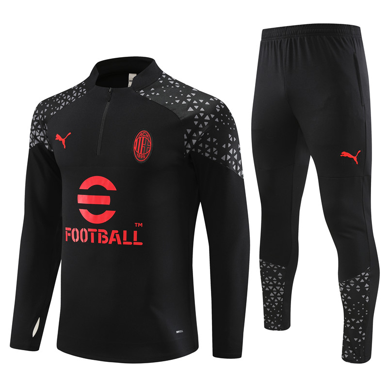 AC Milan 23-24 Kids Long Sleeve Training Set Black and Red